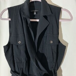 Sleeveless Twill Black Belt Tie Dress